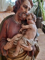 Antik,reneszansz 1690 es évből szines 52x28x20cm  Szent Ferenc a kisdeddel hársfa szobor