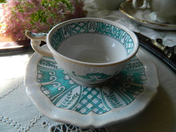 László Krupinszky (1888-1945) mocha set, cup small plate, turquoise, collector's
