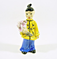Herend, Japanese girl with a bouquet of flowers hand-painted porcelain figurine, flawless! (P046)