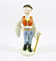 Herend, wandering boy hand-painted porcelain figurine with ax, flawless! (P066)