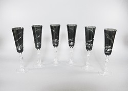 Lips, onyx black, hand-polished, lead crystal champagne glasses, set of 6! (Bt043)