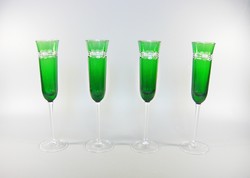 Lips, emerald green, hand-polished, lead crystal champagne glasses, set of 4! (Bt046)