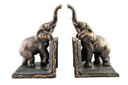 Cast iron book support in pairs - elephant