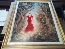 Beautiful oil painting. B. István Nagy. Among flowers. 2018.