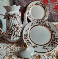 Korosten Soviet Porcelain Jug, Thickly Gilded + 2 Dessert Plates
