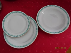 Great Plain porcelain deep plate, flat plate and small plate with green leaf border, 18 pieces. He has!