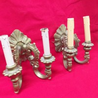 Pair of antique baroque carved wooden bifurcated wall sconces.