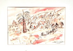 Willi Schnell: Finikia, 2005 - Greek island of Santorini, watercolor
