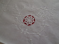 80 X 82 cm embroidered cotton tablecloth with crochet insert.