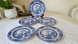 5 pcs.English staffordshire, limited, old willow faience flat plate