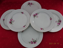 Alföld porcelain flat plate, six pieces, with cyclamen-colored flowers, diameter 24 cm. He has!