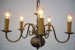 Flemish copper chandelier with 5 burners