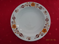 Lowland porcelain deep plate with yellow and brown folk motif, diameter 21.5 cm. He has!