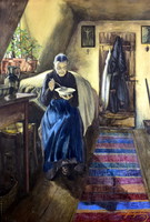Elderly woman, richly arranged in the interior, indicating 