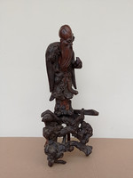 Antik Ázsia fa Buddha gyökér szobor összerakható elemekből egyik kéz hiányzik buddhizmus 4446