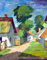 Kisújszállás village detail oil painting with 1968 dating!