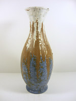 Gorka lívia, retro 1960 blue and brown 30.2 Cm artistic ceramic vase, flawless! (G036)
