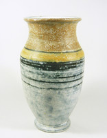 Gorka lívia, retro 1960 brown and white 27.2 Cm artistic ceramic vase, flawless! (G039)