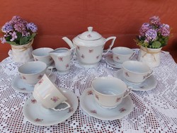 6 személyes Zsolnay  virágos Manófüles  Teáskészlet készlet, kanna , tejszínes, csésze porcelán