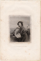 Italian girl, steel engraving 1843, payne's universe, original, 11 x 13, engraving, Italy