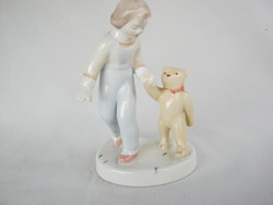 Retro ... Aquincumi porcelán figura nipp macival játszó kislány
