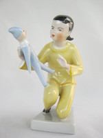 Retro ... Kőbányai Drasche porcelán figura nipp babázó kislány