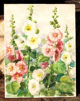 L. Wojna: Kerti virágok - nagy méretű akvarell