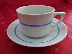 Zsolnay porcelain coffee cup + placemat, antique, shield stamped, blue striped. He has!