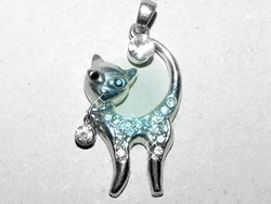 Kitten-cat zirconia crystal Tibetan silver pendant