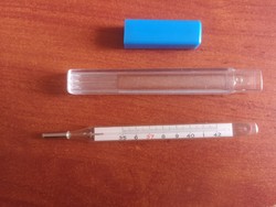 Old, Japanese, mercury thermometer, thermometer in a plastic case