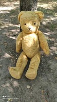 Antique large straw teddy bear with hard wood sole 75 cm