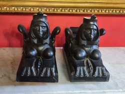 Pair of old wooden sphinxes
