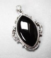 Old, silver, onyx mourning jewelry, relic pendant.