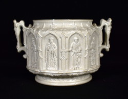 Xix. No. Multi-faceted glazed stoneware 2-bowl vessel