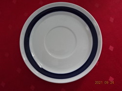Hollóház porcelain teacup coaster with cobalt blue stripe, diameter 15.5 cm. He has!