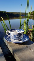 Palissy blue scene with tea cup and 2 saucers