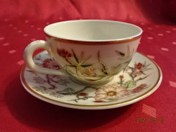 Zsolnay porcelain coffee cup + placemat, hand painted. He has!