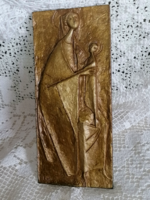 Erwin Huber: Virgin Mary with little Jesus bronze plaque 1988.
