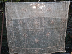 Tablecloth - very old - 100 x 95 cm - hand-sewn with beads - Austrian - flawless