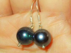 Night black shell pearl pearl earrings