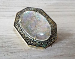 Antique iridescent silver plated copper reliquary box with jhs cross