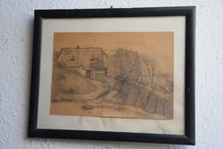 Alberth Ferenc pencil drawing in frame, 22.5x15.5cm Christmas discount