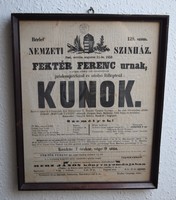 Keretezett Nemzeti Szinházas "Kunok" utolsó előadásának plakátja 1859-ből