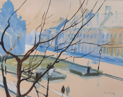 Lipovniczky László (1910-1971): Március 15. tér, Vác főtere (akvarell) - Szőnyi István tanítványa