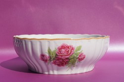 Antik Zsolnay porcelán mély tál komatál nosztalgikus nagy rózsa mintával rózsás tál
