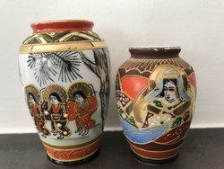 Japanese satsuma vases, 8 cm and 6.5 in height