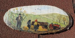 Harvest - village life picture on wooden slices