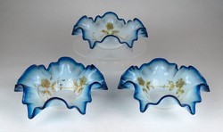 1G072 antique 19th century blue blown glass bowl set of 3 pieces