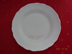 Quality white porcelain flat plate with edge printed pattern. He has!