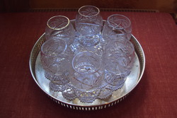 Art Nouveau brass tray with hand-crocheted lace insert. New Year's Eve drink tray!